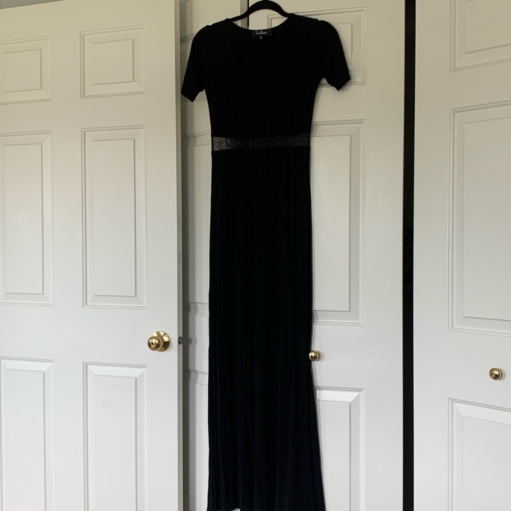 Lulus black maxi with mesh detail on waist